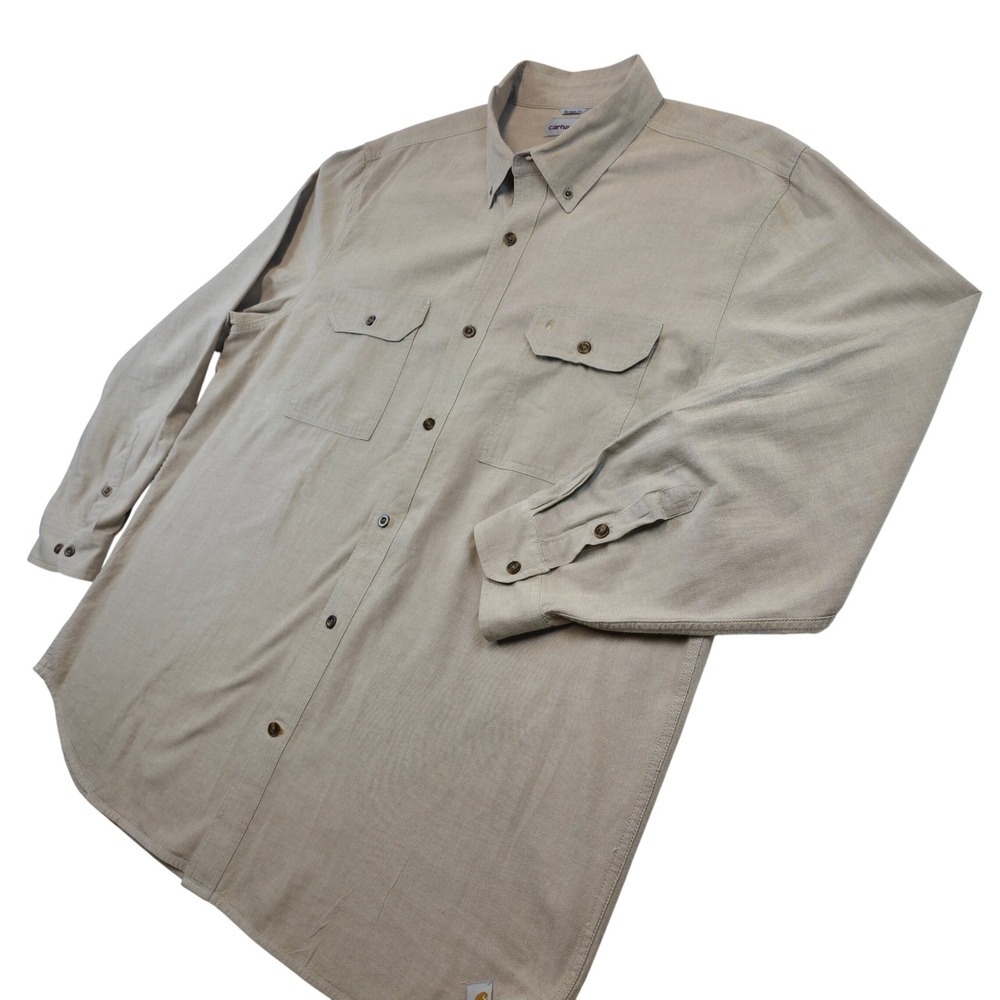Carhartt S202 256 Relaxed Fit Button Up Shirt 2XL Khaki 100% Cotton Workwear